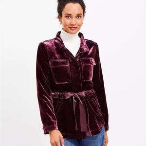 Loft Crushed Blackberry velvet utility style jacket. Size Small.